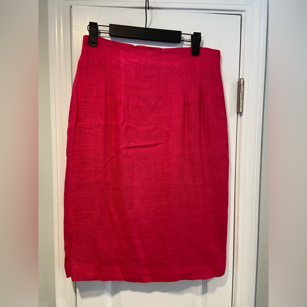 VTG Norton McNaughton Size 10 Pink Textured Flax Lined Stretch Pencil Skirt